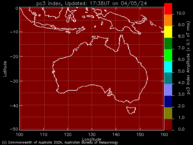 Australian Region pc3 Pulsation Index Map
