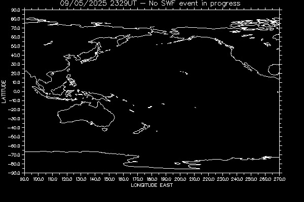 Current HF Fadeout Warning World map