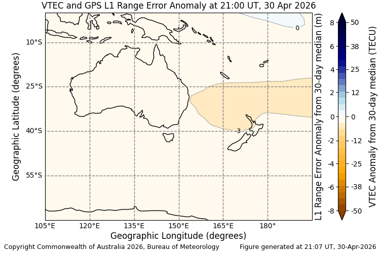 Australasia Disturbance Map TEC Disturbance Map